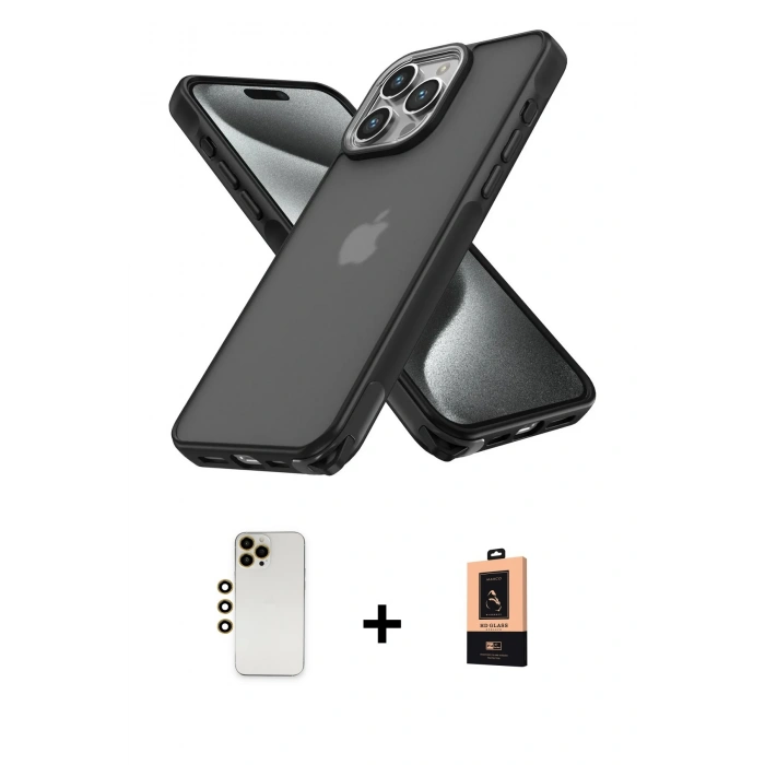 MARSİLYAN™- iPhone 13 Pro Max Kılıf Atlas Form - Şeffaf Maxco Cam Ekran Koruyucu + Shine Kamera Lens - GD