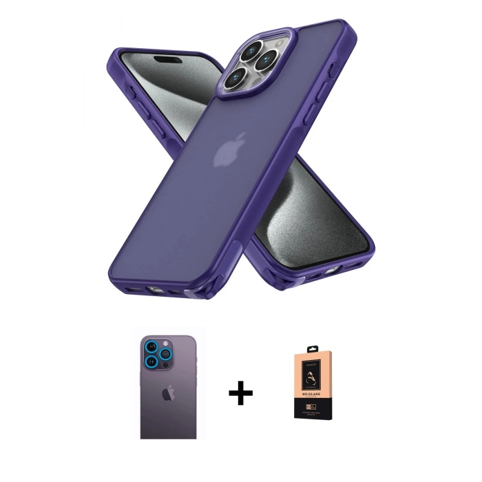 MARSİLYAN™- iPhone 13 Pro Max Kılıf Atlas Form - Şeffaf Maxco Cam Ekran Koruyucu + Neon Fosforlu Kamera Lens - MI