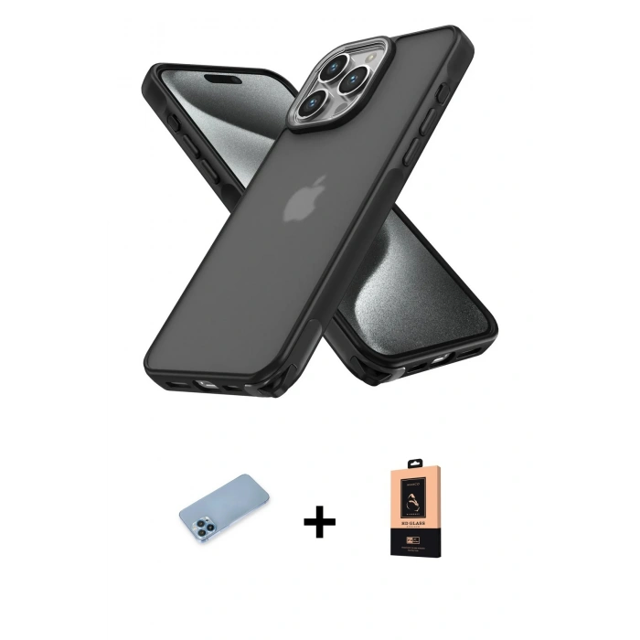 MARSİLYAN™- iPhone 13 Pro Max Kılıf Atlas Form - Şeffaf Maxco Cam Ekran Koruyucu + Shine Kamera Lens Koruma Cam - MI