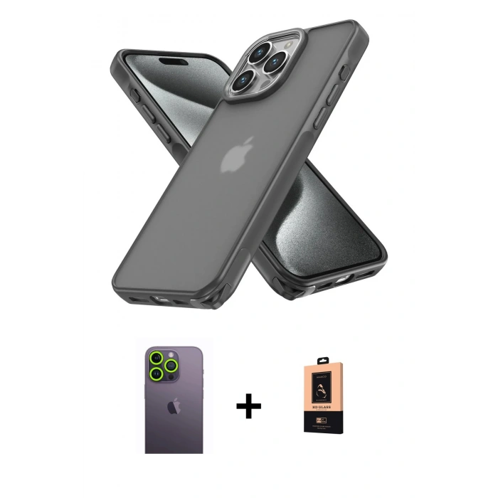 MARSİLYAN™- iPhone 13 Pro Max Kılıf Atlas Form - Şeffaf Maxco Cam Ekran Koruyucu + Neon Fosforlu Kamera Lens - YL