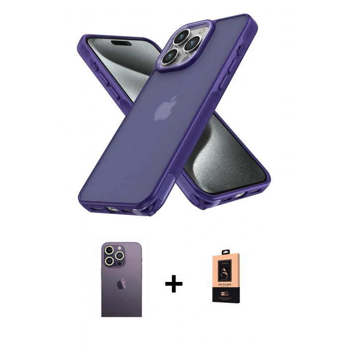 MARSİLYAN™- iPhone 13 Pro Max Kılıf Atlas Form - Şeffaf Maxco Cam Ekran Koruyucu + Neon Fosforlu Kamera Lens - BZ