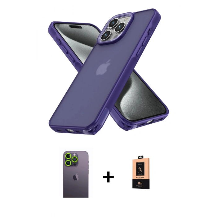 MARSİLYAN™- iPhone 13 Pro Max Kılıf Atlas Form - Şeffaf Maxco Cam Ekran Koruyucu + Neon Fosforlu Kamera Lens - YL