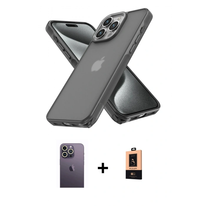 MARSİLYAN™- iPhone 13 Pro Max Kılıf Atlas Form - Şeffaf Maxco Cam Ekran Koruyucu + Neon Fosforlu Kamera Lens - BZ