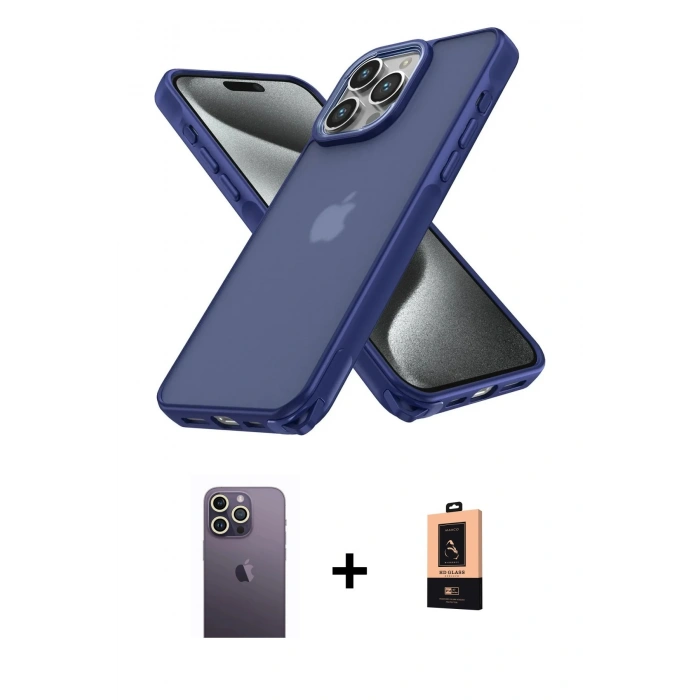 MARSİLYAN™- iPhone 13 Pro Max Kılıf Atlas Form - Şeffaf Maxco Cam Ekran Koruyucu + Neon Fosforlu Kamera Lens - BZ