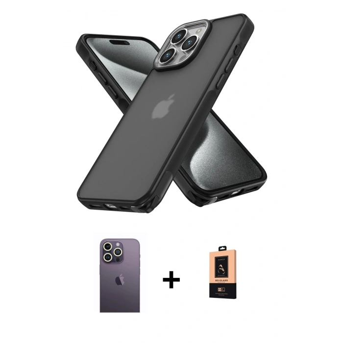 MARSİLYAN™- iPhone 13 Pro Max Kılıf Atlas Form - Şeffaf Maxco Cam Ekran Koruyucu + Neon Fosforlu Kamera Lens - BZ