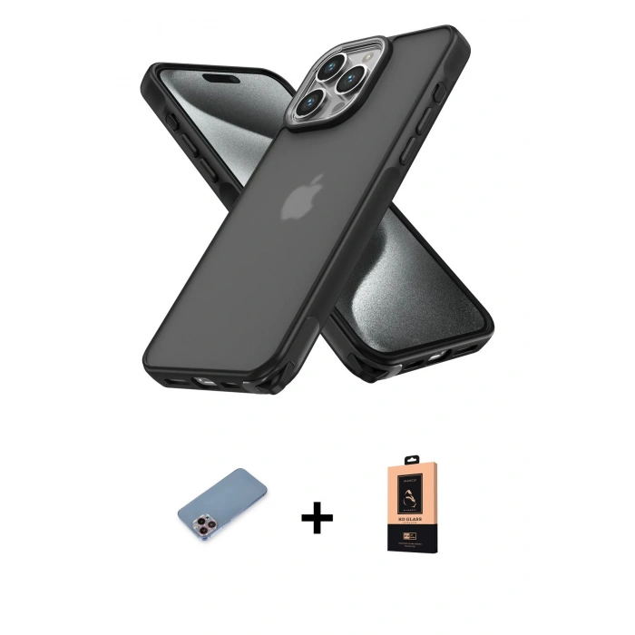 MARSİLYAN™- iPhone 13 Pro Max Kılıf Atlas Form - Şeffaf Maxco Cam Ekran Koruyucu + Shine Kamera Lens Koruma Cam - PE
