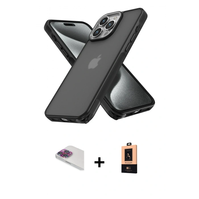 MARSİLYAN™- iPhone 13 Pro Max Kılıf Atlas Form - Şeffaf Maxco Cam Ekran Koruyucu + Pers Alüminyum Kamera Lens - GI