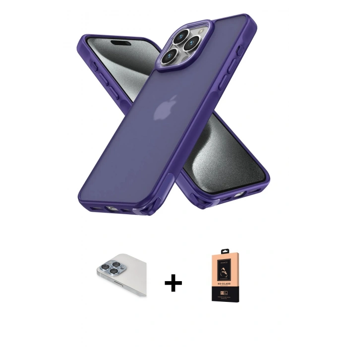 MARSİLYAN™- iPhone 13 Pro Max Kılıf Atlas Form - Şeffaf Maxco Cam Ekran Koruyucu + Pers Alüminyum Kamera Lens - SABE