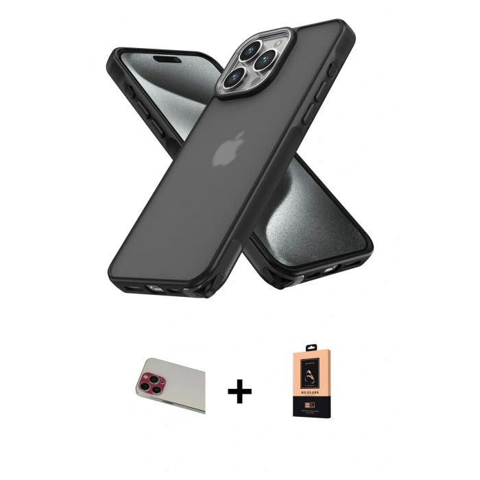 MARSİLYAN™- iPhone 13 Pro Max Kılıf Atlas Form - Şeffaf Maxco Cam Ekran Koruyucu + Rainbow Kamera Lens Koruma Cam - KI