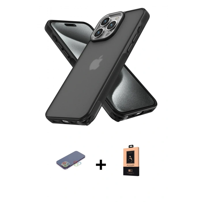 MARSİLYAN™- iPhone 13 Pro Max Kılıf Atlas Form - Şeffaf Maxco Cam Ekran Koruyucu + Renkli Kamera Lens Koruma Cam - MI
