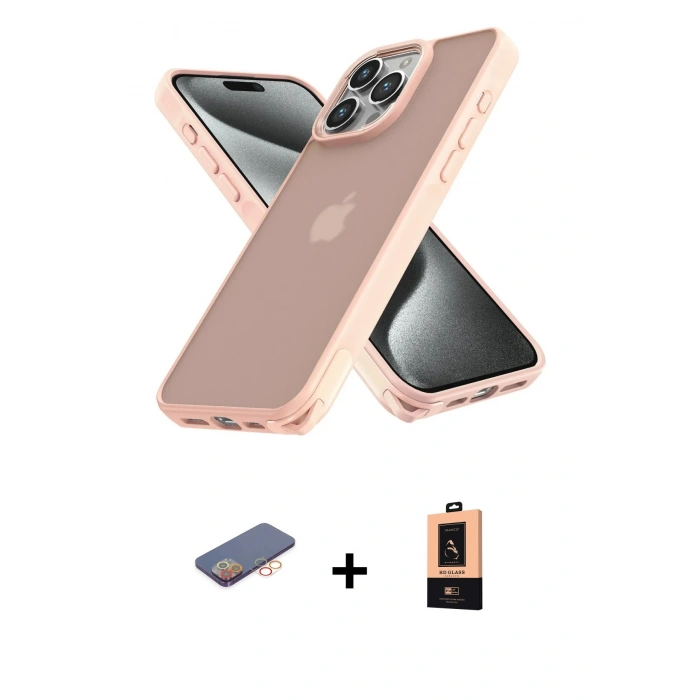 MARSİLYAN™- iPhone 13 Pro Max Kılıf Atlas Form - Şeffaf Maxco Cam Ekran Koruyucu + Turuncu Renkli Kamera Lens Koruma Cam