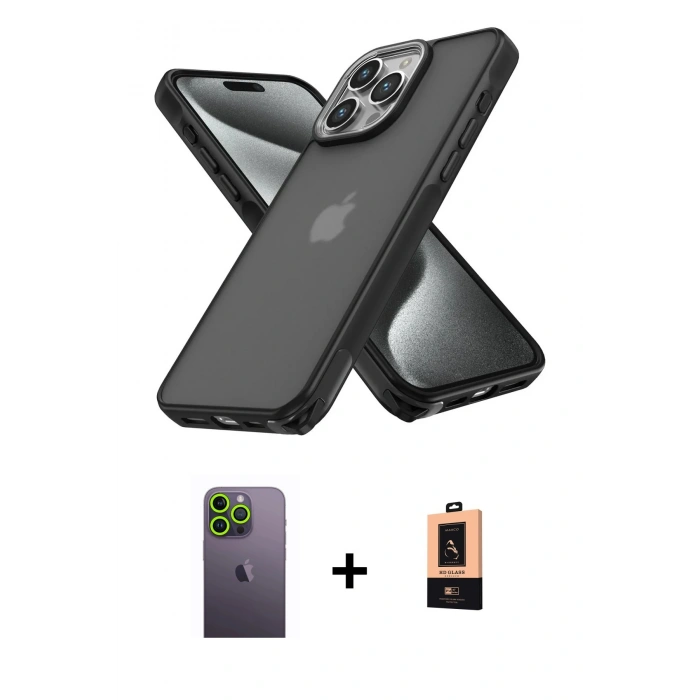 MARSİLYAN™- iPhone 13 Pro Max Kılıf Atlas Form - Şeffaf Maxco Cam Ekran Koruyucu + Neon Fosforlu Kamera Lens - YL