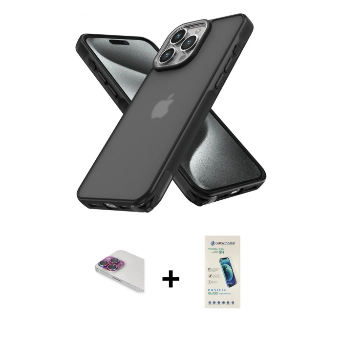 MARSİLYAN™- iPhone 13 Pro Max Kılıf Atlas Form - Şeffaf Pasifik Cam Ekran Koruyucu + Gökkuşağı Pers Alüminyum Kamera Lens