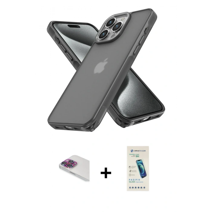 MARSİLYAN™- iPhone 13 Pro Max Kılıf Atlas Form - Şeffaf Pasifik Cam Ekran Koruyucu + Gökkuşağı Pers Alüminyum Kamera Lens