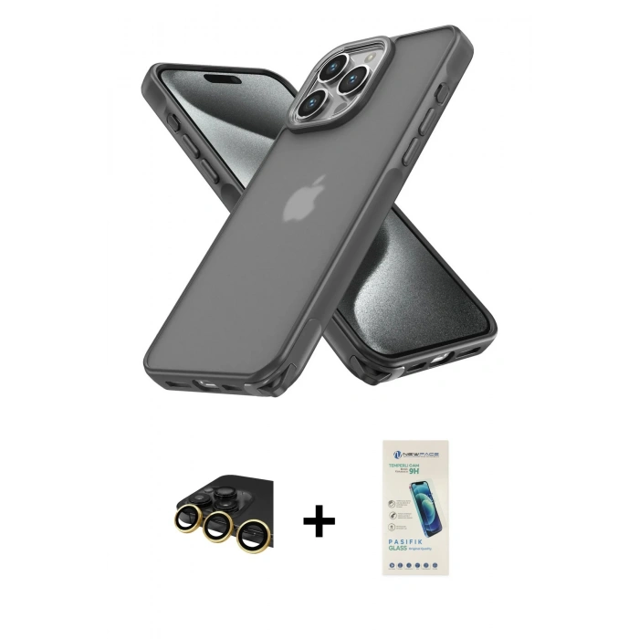 MARSİLYAN™- iPhone 13 Pro Max Kılıf Atlas Form - Şeffaf Pasifik Cam Ekran Koruyucu + Raze Metal Kamera Lens - GD