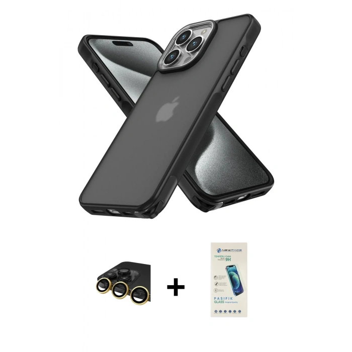 MARSİLYAN™- iPhone 13 Pro Max Kılıf Atlas Form - Şeffaf Pasifik Cam Ekran Koruyucu + Raze Metal Kamera Lens - GD