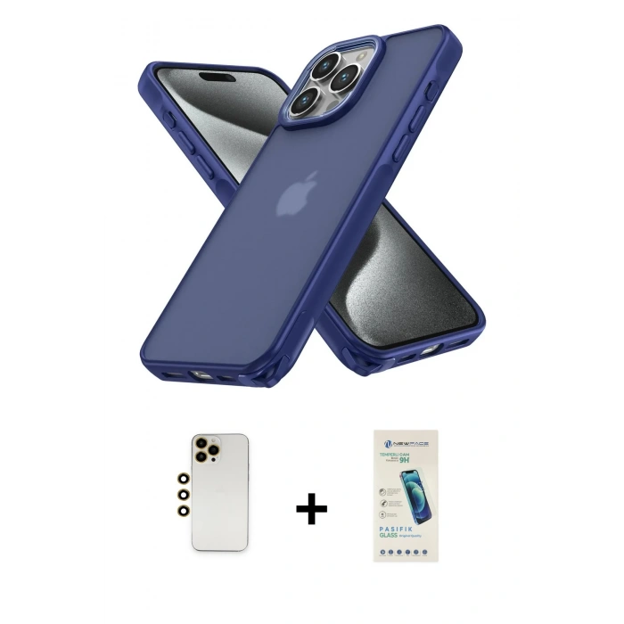 MARSİLYAN™- iPhone 13 Pro Max Kılıf Atlas Form - Şeffaf Pasifik Cam Ekran Koruyucu + Shine Kamera Lens - GD