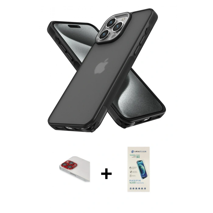 MARSİLYAN™- iPhone 13 Pro Max Kılıf Atlas Form - Şeffaf Pasifik Cam Ekran Koruyucu + Pers Alüminyum Kamera Lens - KI