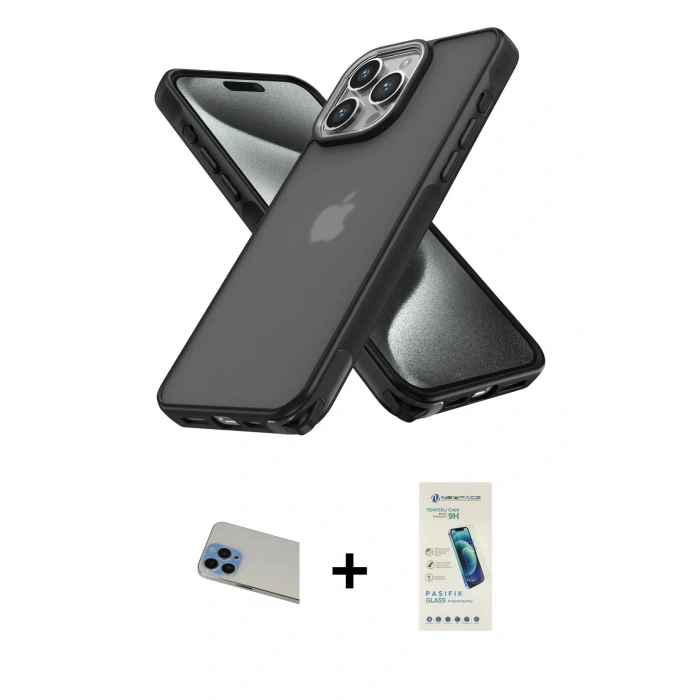 MARSİLYAN™- iPhone 13 Pro Max Kılıf Atlas Form - Şeffaf Pasifik Cam Ekran Koruyucu + Rainbow Kamera Lens Koruma Cam - MI