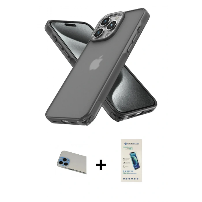 MARSİLYAN™- iPhone 13 Pro Max Kılıf Atlas Form - Şeffaf Pasifik Cam Ekran Koruyucu + Rainbow Kamera Lens Koruma Cam - MI