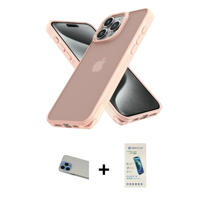 MARSİLYAN™- iPhone 13 Pro Max Kılıf Atlas Form - Şeffaf Pasifik Cam Ekran Koruyucu + Rainbow Kamera Lens Koruma Cam - MI