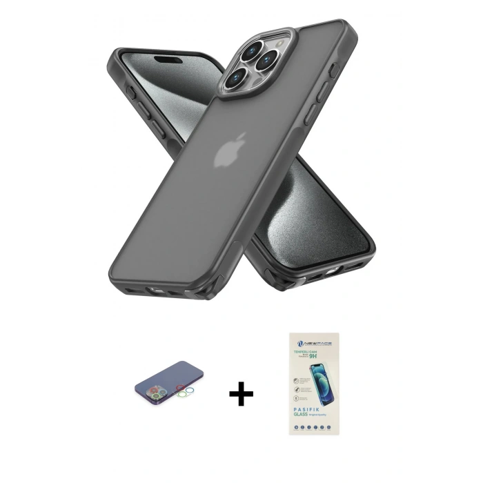 MARSİLYAN™- iPhone 13 Pro Max Kılıf Atlas Form - Şeffaf Pasifik Cam Ekran Koruyucu + Mavi Renkli Kamera Lens Koruma Cam