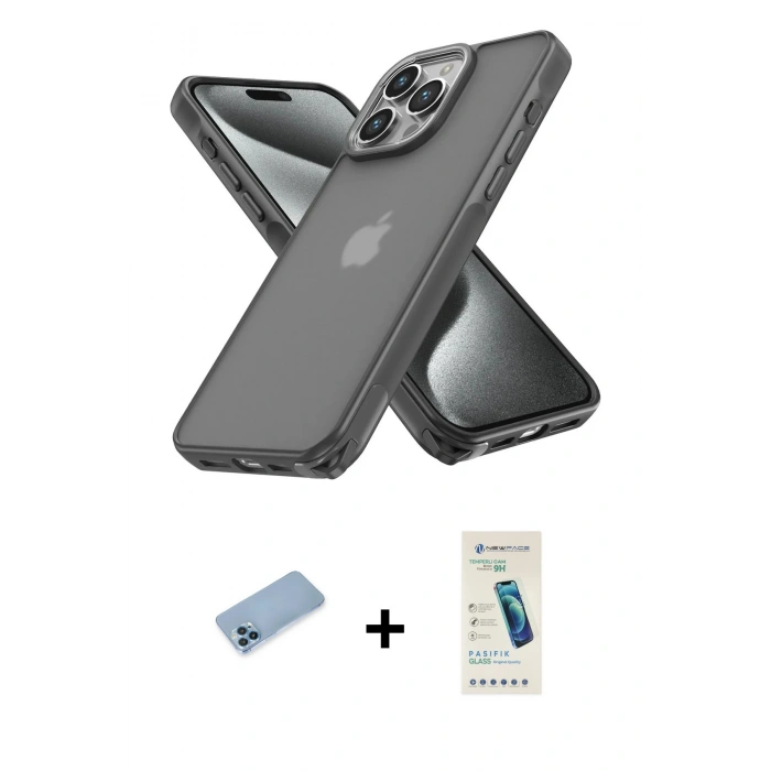 MARSİLYAN™- iPhone 13 Pro Max Kılıf Atlas Form - Şeffaf Pasifik Cam Ekran Koruyucu + Shine Kamera Lens Koruma Cam - MI