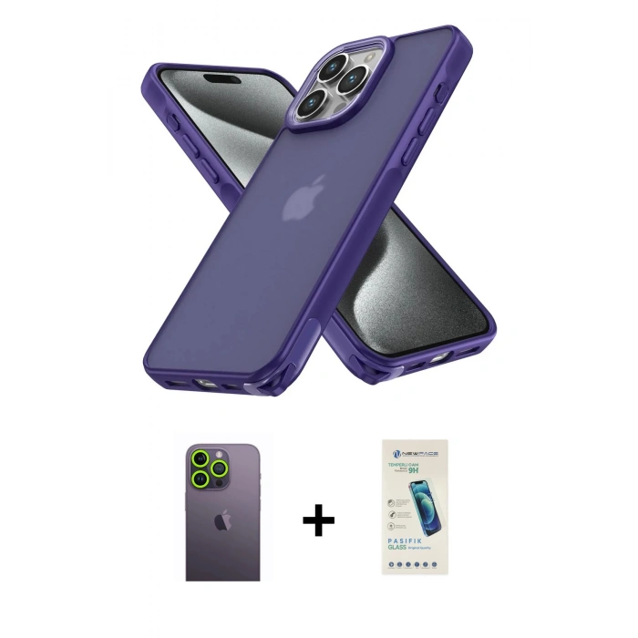 MARSİLYAN™- iPhone 13 Pro Max Kılıf Atlas Form - Şeffaf Pasifik Cam Ekran Koruyucu + Neon Fosforlu Kamera Lens - YL