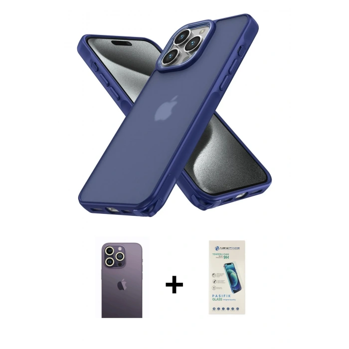 MARSİLYAN™- iPhone 13 Pro Max Kılıf Atlas Form - Şeffaf Pasifik Cam Ekran Koruyucu + Neon Fosforlu Kamera Lens - BZ