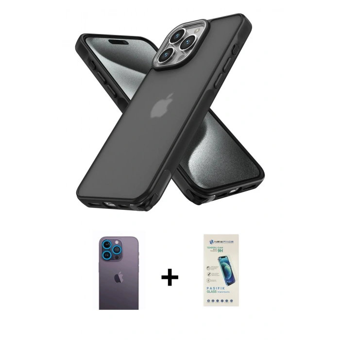 MARSİLYAN™- iPhone 13 Pro Max Kılıf Atlas Form - Şeffaf Pasifik Cam Ekran Koruyucu + Neon Fosforlu Kamera Lens - MI