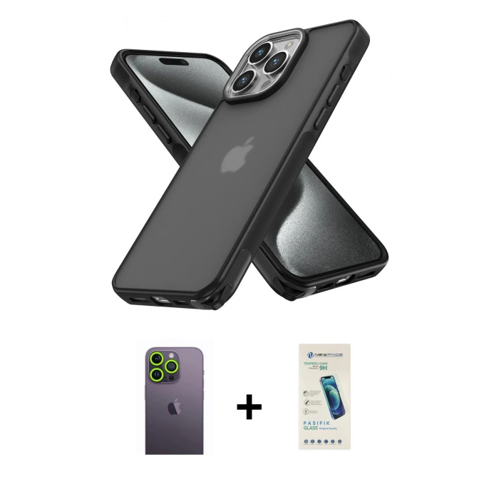 MARSİLYAN™- iPhone 13 Pro Max Kılıf Atlas Form - Şeffaf Pasifik Cam Ekran Koruyucu + Neon Fosforlu Kamera Lens - YL