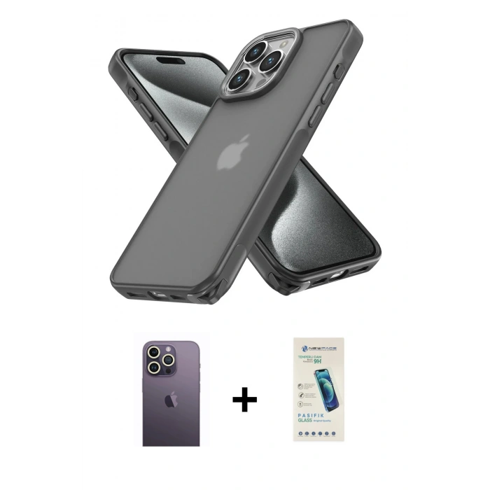 MARSİLYAN™- iPhone 13 Pro Max Kılıf Atlas Form - Şeffaf Pasifik Cam Ekran Koruyucu + Neon Fosforlu Kamera Lens - BZ