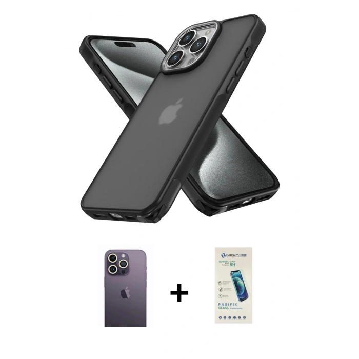 MARSİLYAN™- iPhone 13 Pro Max Kılıf Atlas Form - Şeffaf Pasifik Cam Ekran Koruyucu + Neon Fosforlu Kamera Lens - BZ