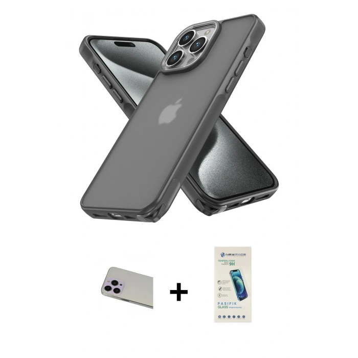 MARSİLYAN™- iPhone 13 Pro Max Kılıf Atlas Form - Şeffaf Pasifik Cam Ekran Koruyucu + Rainbow Kamera Lens Koruma Cam - MR