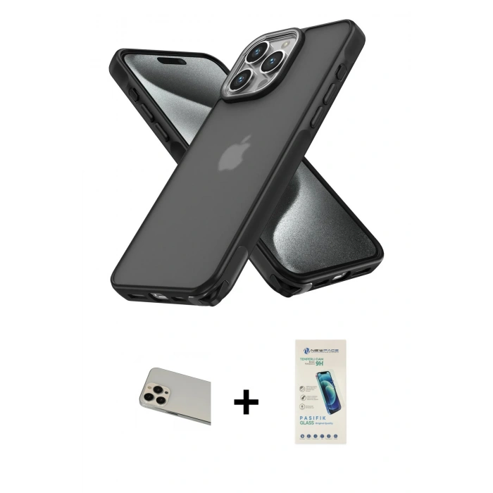 MARSİLYAN™- iPhone 13 Pro Max Kılıf Atlas Form - Şeffaf Pasifik Cam Ekran Koruyucu + Rainbow Kamera Lens Koruma Cam - REGD
