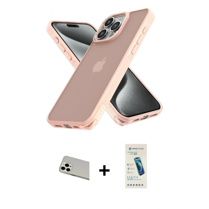 MARSİLYAN™- iPhone 13 Pro Max Kılıf Atlas Form - Şeffaf Pasifik Cam Ekran Koruyucu + Rainbow Kamera Lens Koruma Cam - BZ
