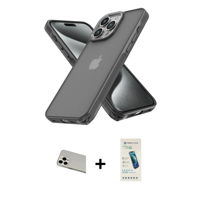 MARSİLYAN™- iPhone 13 Pro Max Kılıf Atlas Form - Şeffaf Pasifik Cam Ekran Koruyucu + Rainbow Kamera Lens Koruma Cam - BZ