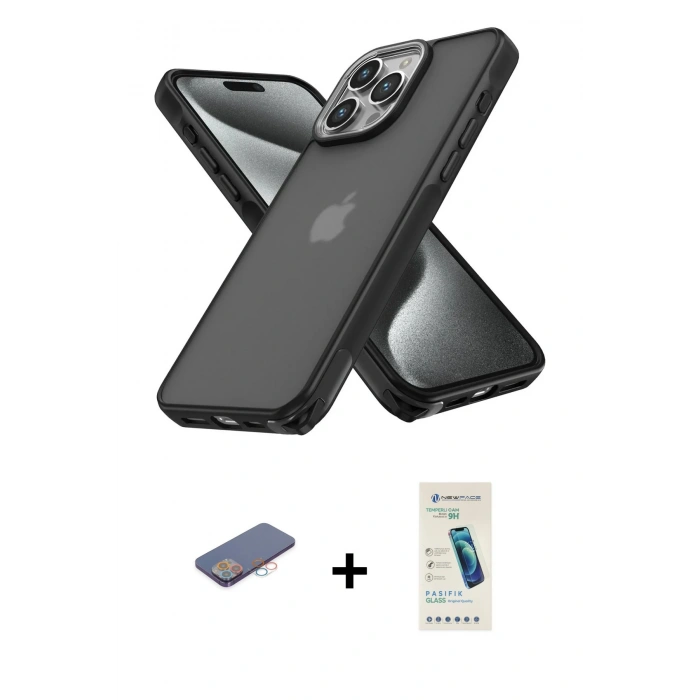MARSİLYAN™- iPhone 13 Pro Max Kılıf Atlas Form - Şeffaf Pasifik Cam Ekran Koruyucu + Renkli Kamera Lens Koruma Cam - PE