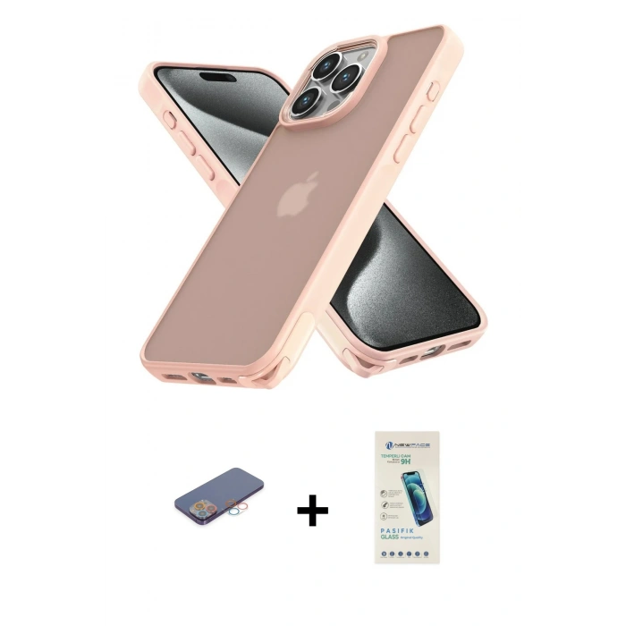 MARSİLYAN™- iPhone 13 Pro Max Kılıf Atlas Form - Şeffaf Pasifik Cam Ekran Koruyucu + Renkli Kamera Lens Koruma Cam - PE