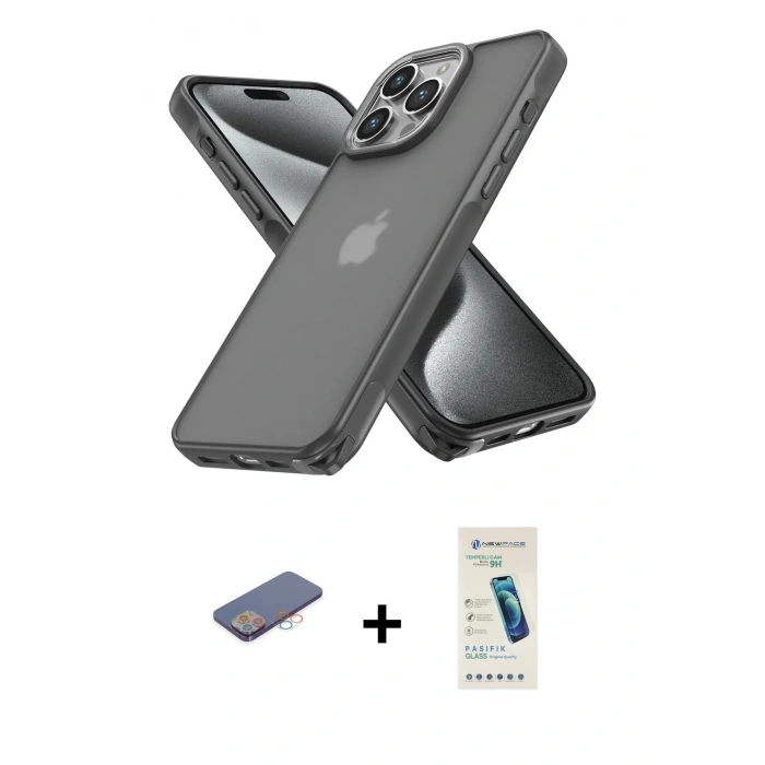 MARSİLYAN™- iPhone 13 Pro Max Kılıf Atlas Form - Şeffaf Pasifik Cam Ekran Koruyucu + Renkli Kamera Lens Koruma Cam - PE