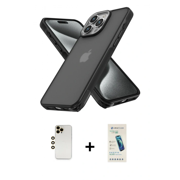 MARSİLYAN™- iPhone 13 Pro Max Kılıf Atlas Form - Şeffaf Pasifik Cam Ekran Koruyucu + Shine Kamera Lens - GD