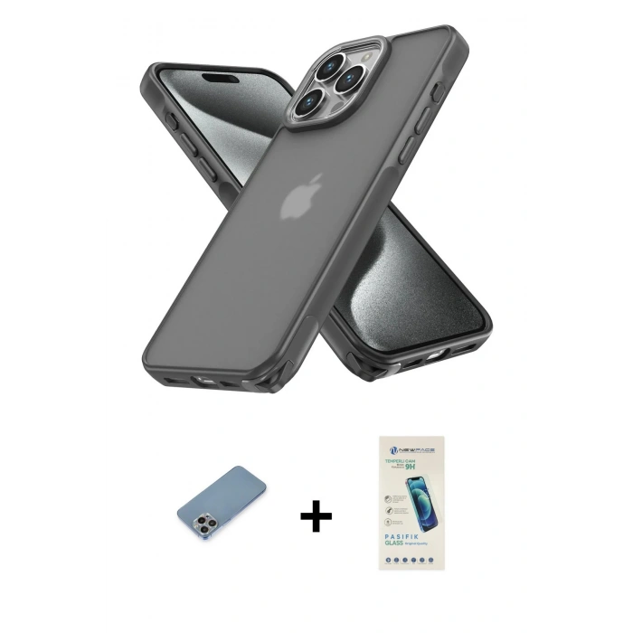 MARSİLYAN™- iPhone 13 Pro Max Kılıf Atlas Form - Şeffaf Pasifik Cam Ekran Koruyucu + Shine Kamera Lens Koruma Cam - GI