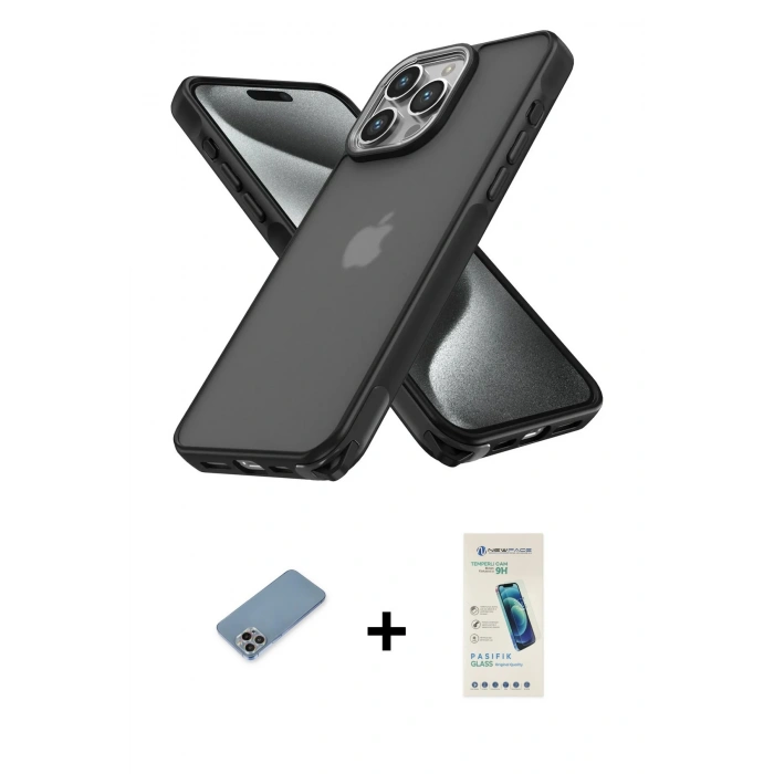 MARSİLYAN™- iPhone 13 Pro Max Kılıf Atlas Form - Şeffaf Pasifik Cam Ekran Koruyucu + Shine Kamera Lens Koruma Cam - GI
