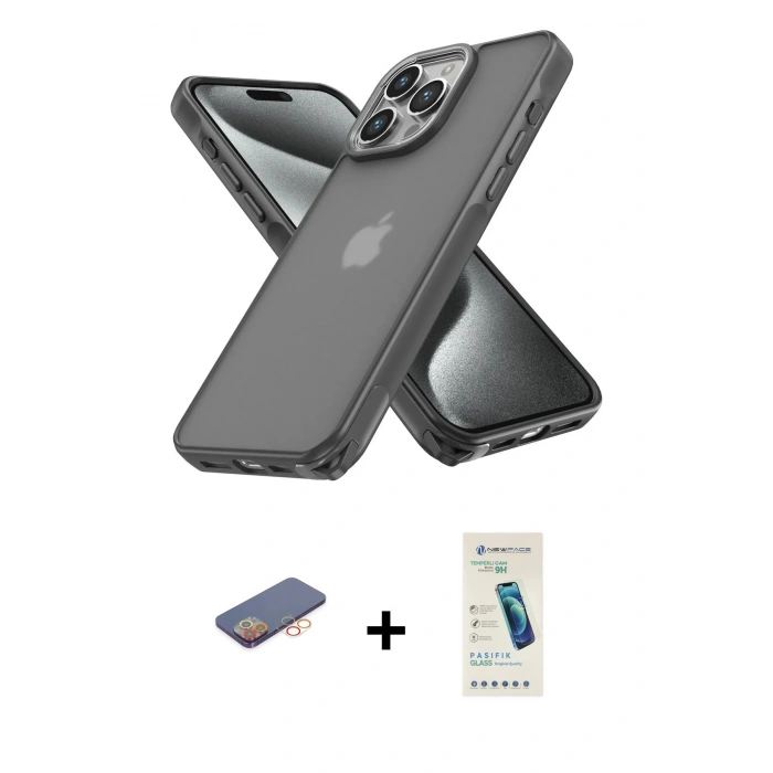 MARSİLYAN™- iPhone 13 Pro Max Kılıf Atlas Form - Şeffaf Pasifik Cam Ekran Koruyucu + Turuncu Renkli Kamera Lens Koruma Cam