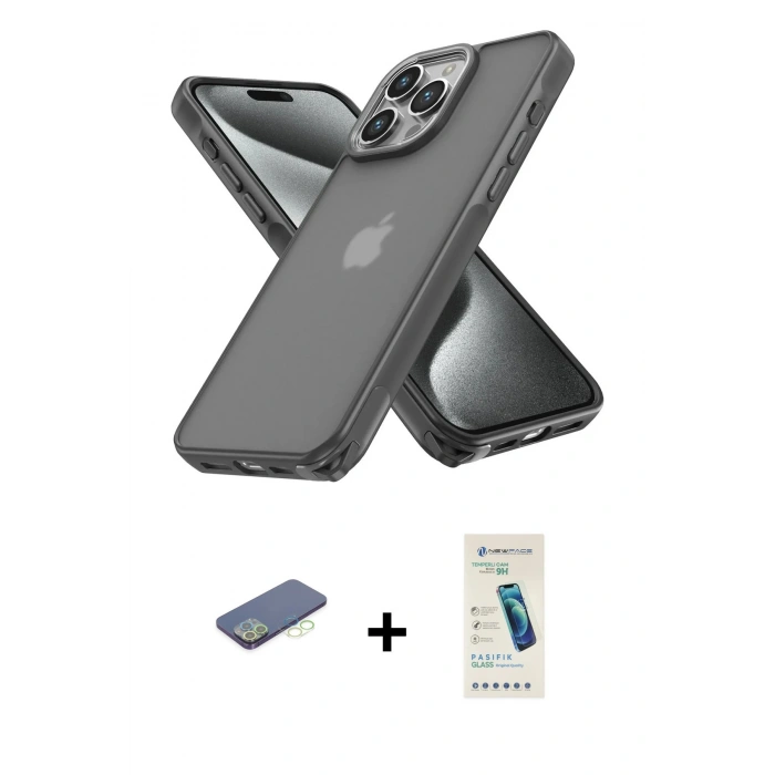 MARSİLYAN™- iPhone 13 Pro Max Kılıf Atlas Form - Şeffaf Pasifik Cam Ekran Koruyucu + Yeşil Renkli Kamera Lens Koruma Cam
