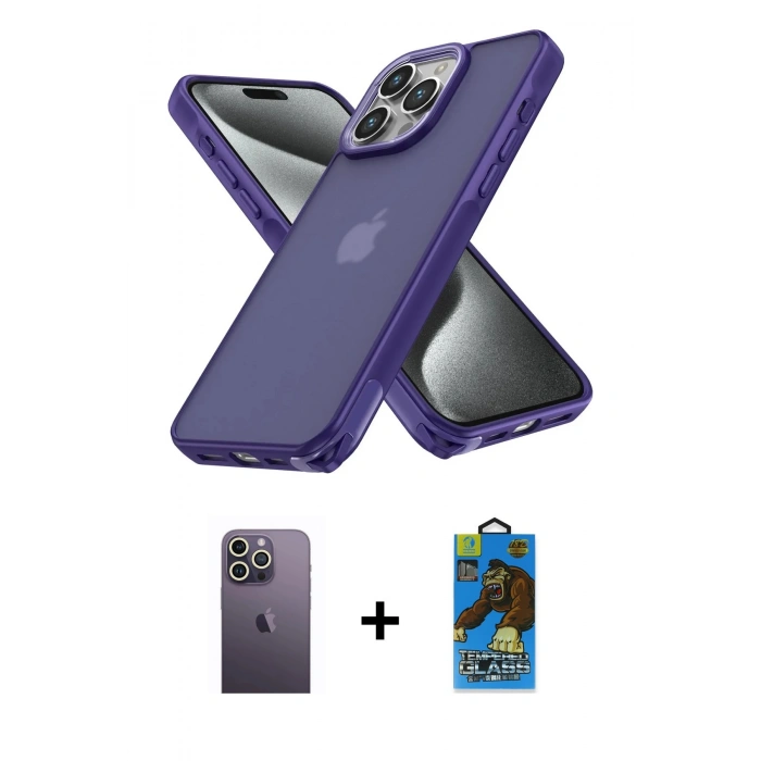 MARSİLYAN™- iPhone 13 Pro Max Kılıf Atlas Form - Siyah 18D Cam Ekran Koruyucu + Neon Fosforlu Kamera Lens - BZ