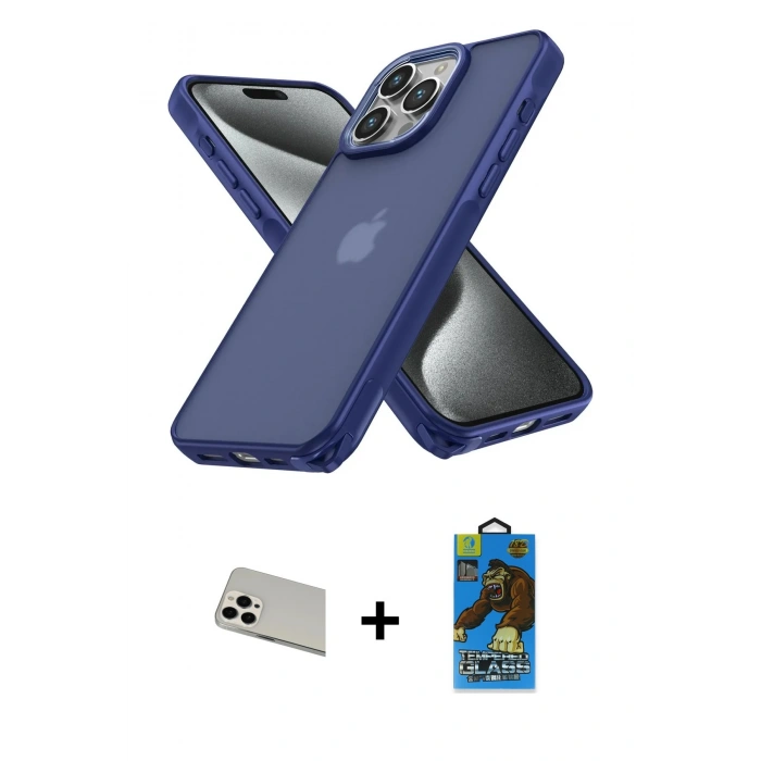 MARSİLYAN™- iPhone 13 Pro Max Kılıf Atlas Form - Siyah 18D Cam Ekran Koruyucu + Rainbow Kamera Lens Koruma Cam - BZ