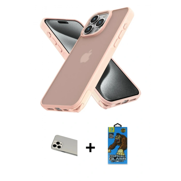 MARSİLYAN™- iPhone 13 Pro Max Kılıf Atlas Form - Siyah 18D Cam Ekran Koruyucu + Rainbow Kamera Lens Koruma Cam - BZ