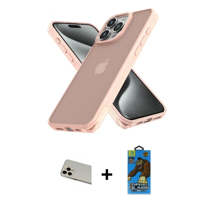 MARSİLYAN™- iPhone 13 Pro Max Kılıf Atlas Form - Siyah 18D Cam Ekran Koruyucu + Rainbow Kamera Lens Koruma Cam - REGD