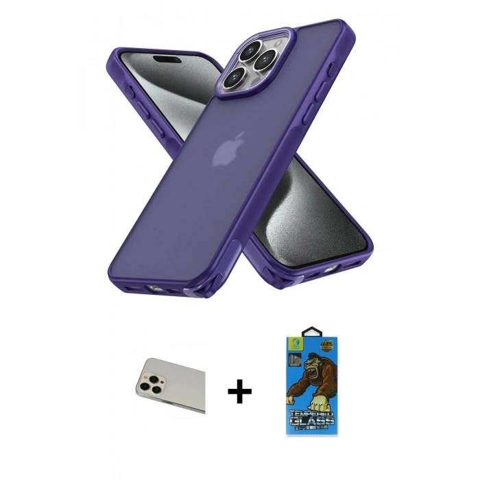 MARSİLYAN™- iPhone 13 Pro Max Kılıf Atlas Form - Siyah 18D Cam Ekran Koruyucu + Rainbow Kamera Lens Koruma Cam - REGD